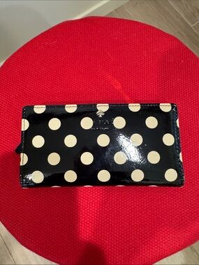 kate spade Black Patent Polka Dot Wallet with Gold Spade Accent